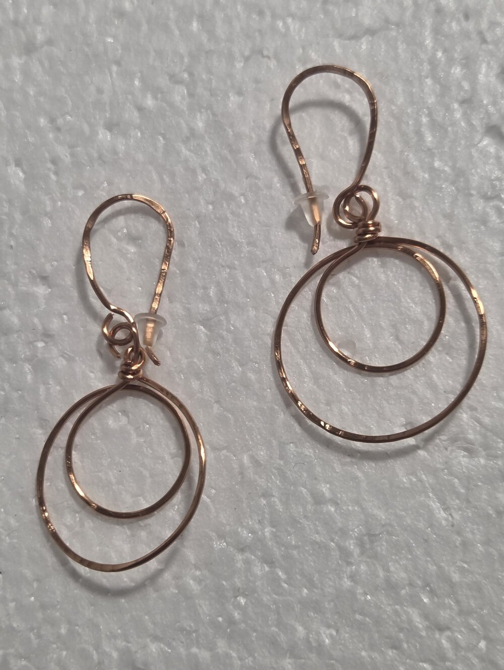Handcrafted Delicate Double Hoop Drop Earrings - Copper